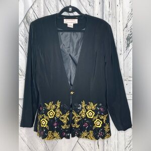 G.O.S.P.E.L. Floral Embroidered Sequin Church Suit Jacket Black 14